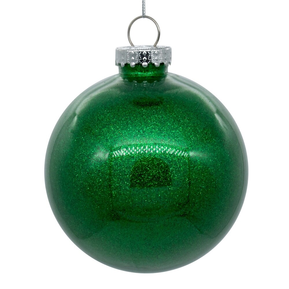 Vickerman 4.75" Clear Ball Christmas Ornament with Moss Green Glitter